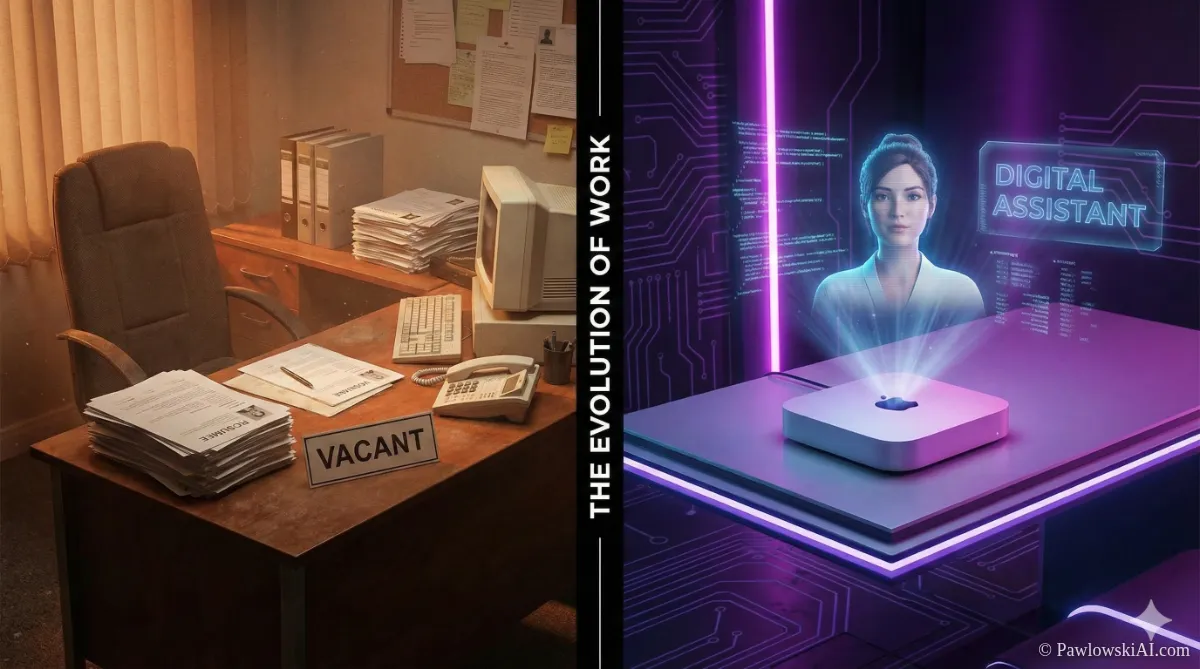 Moltbot vs Virtual Assistant concept art showing a glowing Mac Mini acting as a digital employee