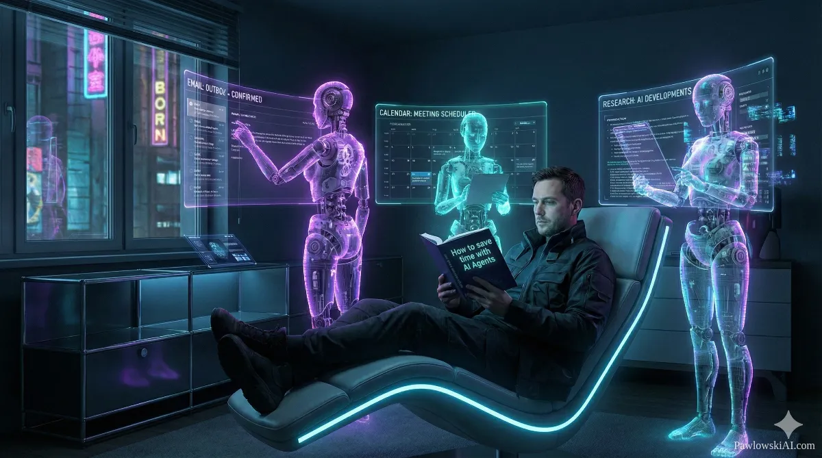 Concept of saving time with AI agents through automated workflows.