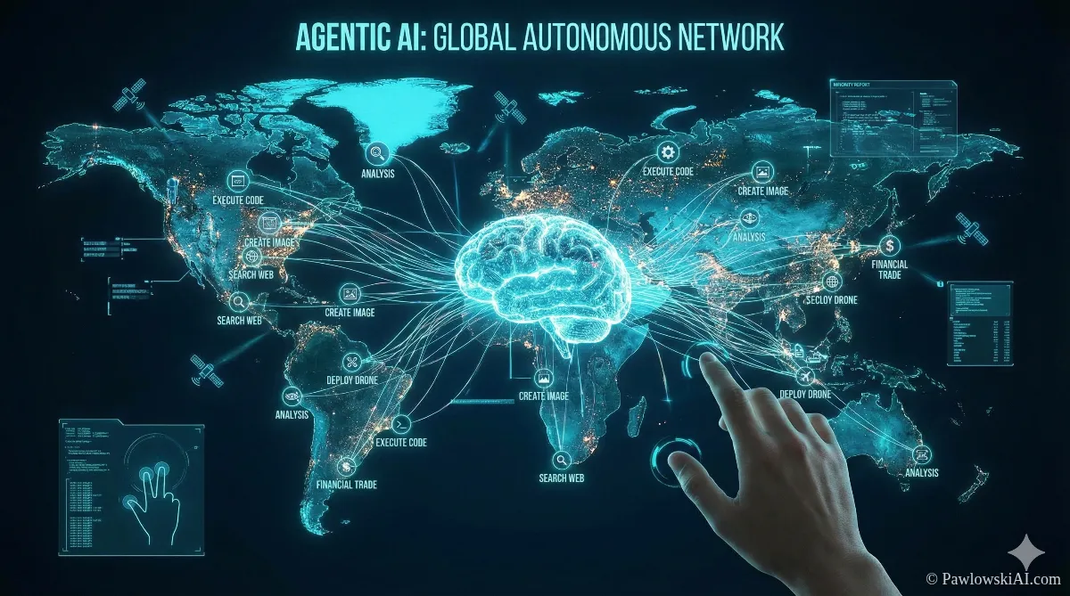 Futuristic visualization of Agentic AI taking over the digital workspace