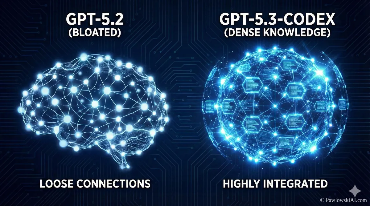 Visualization of enhanced pre-training efficiency and knowledge density in the Codex 5.3 Beginner's Guide