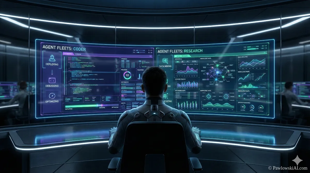 Dashboard interface showing a human pilot managing a fleet of Agentic AI bots